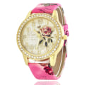 Miniatyrbild 1 av 6: Mode Damklockor Kvinnor Printed Watch Lyx Casual Quartz Läder Watch Mode Kvinnlig Klänning Klockor Relogio Rose