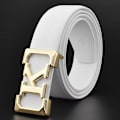 Miniatyrbild 1 av 6: K bokstaven Casual bälte för män Vit modedesigner bälten pojke fritid Koskn midjerem äkta läder metallspänne Midjeband white gold buckle 125cm