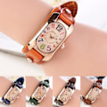 Miniatyrbild 2 av 6: Vintage Casual Watch Alloy Urtavla Faux Läder Armband Avlångt case Analog Quartz Clock Dam Armbandsur Relojes Para Mujer Red