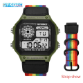 Miniatyrbild 1 av 6: SYNOKE Digital Watch för män Led Vattentät Man Nylon Klockor Lyx Sport Man Armbandsur Stor väckarklocka Relojes Deportivos Green A
