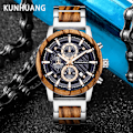 Miniatyrbild 2 av 6: KUNHUANG Träklockor Lyxig lysande multifunktions träkvarts watch för män Mode Sport Klockor Zegarek męski Black red box