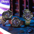 Miniatyrbild 3 av 6: SMAEL Elektroniska Digitala klockor för män Mode Chronograph Quartz Armbandsur Auto Date Week Väckarklocka LED Dual Time 8069 Green-Box