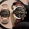 Miniatyrbild 3 av 6: Nytt mode herrklockor Toppmärke Lyx Military Quartz Watch Premium Läder Vattentät Sport Chronograph Watch Herr gold white