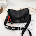 Miniatyrbild 2 av 6: Crossbody-väskor i äkta läder Kvinnor Berömt märke Kvinnlig Axelväska Mode Bred axelrem Mjuk liten Kvinnor Väska Bolsa sac Black
