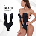 Miniatyrbild 4 av 6: Sexig helkroppsdräkt Djup V-hals Kroppsformare Rygglös låg midja stringtrosa Damer Sheer Straps Push Up BHS Seamless Body Underkläder black M 34