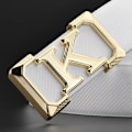 Miniatyrbild 2 av 6: K bokstaven Casual bälte för män Vit modedesigner bälten pojke fritid Koskn midjerem äkta läder metallspänne Midjeband white silver buckle 125cm