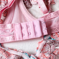 Miniatyrbild 6 av 6: Blommig broderi Spetsbody Damunderkläder Mesh Shapers Sexiga underkläder kvinnor 3-delade stringtrosor Rivjärn Push up BH Briefset pink M