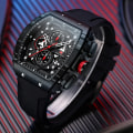 Miniatyrbild 5 av 6: MINI FOCUS Chronograph Quartz Watch for Herr Tonneau Dial Military Sport Armbandsur Hane med orange silikonrem Auto Date Red