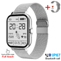 Miniatyrbild 1 av 6: Smart Watch Herr Dam Fitness Bluetooth Call Connected Klockor Vattentät Man Smartwatch För Android IOS Reloje Inteligente Mesh belt Silver