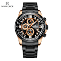 Miniatyrbild 1 av 6: NAVIFORCE Temperament Herr Lyx Mode Design Guld Herr Klockor Multifunktion Luminous Quartz Armbandsur för män Relogio Masculino RGB
