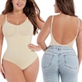 Miniatyrbild 1 av 6: Stringtrosa Sömlös Bodysuit Shapewear För kvinnor Magkontroll Slimming Slida Push Up Buken Body Shapers Linnen Beige L