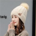 Miniatyrbild 1 av 6: Vintervarma Hattar För Kvinnor Nytt Mode Koreanska Blandningar Tjock Varm Stickad Hatt Bonnets Skullies Beanie Hatt Beige