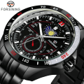 Miniatyrbild 1 av 6: Forsining Multifunktion Watch Mode Sport Automatiska Mekaniska Klockor Månfas Datumvisning Rostfritt stålband Nytt ALL BLACK