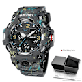 Miniatyrbild 1 av 6: SMAEL Dual Time Watch för män Mode Vattentät Quart Digital Armbandsur Väckarklocka LED Bakgrundsbelysning Kalenderklockor 8008 Camo Gray-Box