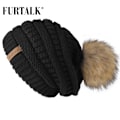 Miniatyrbild 3 av 6: Talk Höst- & Vintermössa för Kvinnor Stickad Pompommössa Slouchy Beanie Skullies för Kvinnor Svart Röd Gul Bonnet Cap Fog gray 2