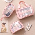 Miniatyrbild 4 av 6: FUDEAM Transparent PVC kosmetisk väska för kvinnor Vattentät resor Toalettartiklar Förvaring Organisera PU sminkväska Kvinnlig tvättväska Handväska Large Pink C