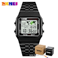 Miniatyrbild 1 av 6: SKMEI Top Lyx Mode Watch Herr Väckarklocka 3Bar Vattentät Rostfritt stål Armband Digitala klockor reloj hombre 1338 black with box