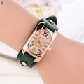 Miniatyrbild 4 av 6: Vintage Casual Watch Alloy Urtavla Faux Läder Armband Avlångt case Analog Quartz Clock Dam Armbandsur Relojes Para Mujer Red
