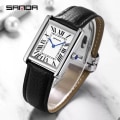 Miniatyrbild 2 av 6: Sanda Brand Rektangulära Armbandsur För Kvinnor Silver Case Lyx Märke Äkta Läder Band Quartz Clock Zegarek Damski Black