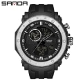 Miniatyrbild 1 av 6: SANDA Quartz Watch Herr Army Green 50M Vattentät Silikonrem Sportklockor Lysande Digital Display Relogio Masculino 6012 Black Silver