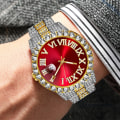 Miniatyrbild 6 av 6: Iced Out Watch Herr Lyx Märke Full Diamond Herrklockor AAA CZ Quartz Watch Vattentät Hip Hop Man Klocka Present För Herr Silver Red Set