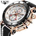 Miniatyrbild 2 av 6: 2023 Toppmärke LIGE Herrklockor Mode Sport Watch Herr Luxury Date Vattentät Quartz Chronograph Relogio Masculino+Box SIlver Black