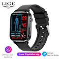 Miniatyrbild 1 av 6: LIGE SmartWatch Män Laserassisterad terapi Tre hög puls Blodsocker Hälsa Smartwatch Sömn Kroppstemperaturövervakning black