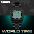 Miniatyrbild 4 av 6: SKMEI Top Lyx Mode Watch Herr Väckarklocka 3Bar Vattentät Rostfritt stål Armband Digitala klockor reloj hombre 1338 gold with box