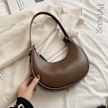 Miniatyrbild 1 av 6: Mode Vita Axelväskor För Kvinnor Pu Läder Enfärgad Half Moon Crossbody Bag Designer Dam Handväskor Dam Underarmsväskor Coffee (20cmMax Length30cm)