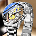Miniatyrbild 6 av 6: Armbandsur Double Hollow Automatisk Machine Rostfritt Stål Watch Icke-mekanisk Quartz Movement Tourbillon Watch for Herr silver
