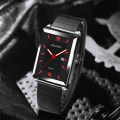 Miniatyrbild 3 av 6: Mode Herr Affärsklockor Herr rektangel i rostfritt stål Mesh -bälte Quartz Watch Man Casual Watch Mesh Black Gold