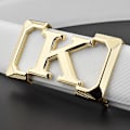 Miniatyrbild 4 av 6: K bokstaven Casual bälte för män Vit modedesigner bälten pojke fritid Koskn midjerem äkta läder metallspänne Midjeband white silver buckle 125cm
