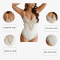 Miniatyrbild 4 av 6: AfruliA Bodysuits Shapers Snap Open grenen Ljuskontroll Waist trainer Body Suit Sexig Spets V-hals Spaghetti Strap Smal underkläder black bodysuits S