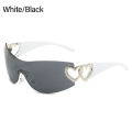 Miniatyrbild 1 av 6: Lyxiga Punk Sport Solglasögon Dam Märkesdesigner Y2K One Piece Solglasögon Män Goggle Shades UV400 Love Heart Mode Glasögon White-Black