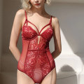 Miniatyrbild 1 av 6: Sexiga underkläder för kvinnor Spets Body Strappy Style Vadderad kopp Bygel Push Up Blommönster 4 färger Underkläder i ett stycke Red 80D