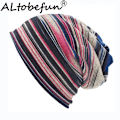 Miniatyrbild 2 av 6: LOVINGSHA Höst Vinter Randig Design Tunna Skullies Beanies Dam Mössor För män Mode Feminino Multifunktionsscarf BHT109 BHT078FUA One Size