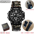 Miniatyrbild 1 av 6: Utomhus Survival Watch Multifunktionell Vattentät Militär Taktisk Paracord Watch Armband Camping Vandring Nödutrustning Khaki with box strap