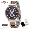 Miniatyrbild 1 av 6: KUNHUANG Träklockor Lyxig lysande multifunktions träkvarts watch för män Mode Sport Klockor Zegarek męski silver blue box