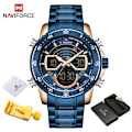 Miniatyrbild 1 av 6: NAVIFORCE Mode Herrklockor Lyxiga Original Kvarts Digital Analog Watch för män Vattentät klocka i rostfritt stål RGBE BOX