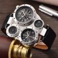 Miniatyrbild 2 av 6: Oulm Unika Sport Herrklockor Toppmärke Lyx 2 Tidszon Watch Dekorativ Kompass Watch för män Black