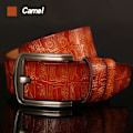 Miniatyrbild 3 av 6: HREECOW Designerbälten Herr Högkvalitativt manligt bälte Äkta läderrem Lyx Kända märke Krokodilnål Spänne Ceinture Homme Camel 110cm