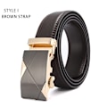 Miniatyrbild 1 av 6: Automatiskt spänne äkta läderbälte för män Svart koläderbälte för män Business Man Designer automatiskt spänne STYLE I Brown Strap 100cm