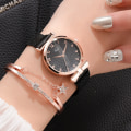 Miniatyrbild 1 av 6: Kvinnor Set Quartz Klockor För Kvinnor Rose Gold Magnetic Watch Dam Rosa Urtavla Watch Kvinna Kvinna Relogio Feminino black set