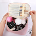 Miniatyrbild 5 av 6: FUDEAM Läder Multifunktion Kvinnor Kosmetikväska Resor Toalettartiklar Förvaring Organisera Handväska Vattentät Kvinnlig Bärbart Makeup case Black C