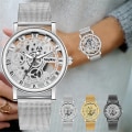 Miniatyrbild 2 av 6: Nytt mode Topp kvinnor ihåligt skelett Faux mekanisk watch dam mesh kvarts armbandsur för kvinnor Relogio Feminino gold