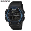 Miniatyrbild 1 av 6: SANDA Herr Elektronisk Watch Lysande Vattentät Multifunktionell Utomhussport Herrklockor Watch Relogio Masculino 6009 Black Blue