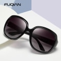Miniatyrbild 2 av 6: FUQIAN Brand Design Elegant polariserade överdimensionerade runda solglasögon Dam Enkelt mode Stora plast Solglasögon dam UV400 Black Grey Polarized
