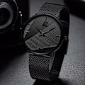 Miniatyrbild 4 av 6: Märke Herrklockor Herr Enkelt Ultratunt mesh i rostfritt stål Bälte Quartz Clock Man Business Läder Armbandsur reloj hombre Mesh Black Red