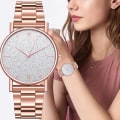 Miniatyrbild 3 av 6: Svart Watch 2023 Toppmärke Lyx Stjärnhimmel Dam Rostfritt stålband Analog Quartz Armbandsur för 04 RoseGold-Blue