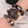 Miniatyrbild 1 av 6: Mode Casual Quartz Watch för män Brunt läder Wolf Flätad watch Armband Gfit Set för män Pojkvän Regalos Para Hombre Watch-Bracelet 05